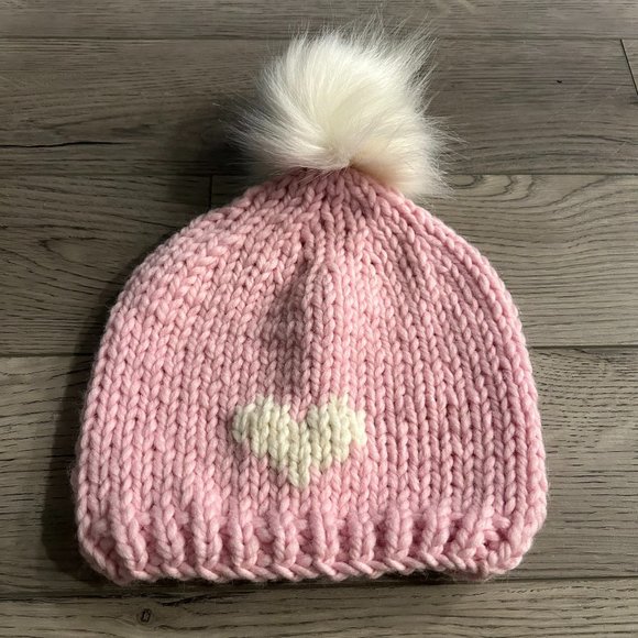New GOGO Sweaters Pink Heart Toque Beanie Hat w/ Pom Pom — Strawberry/Snow main image 5